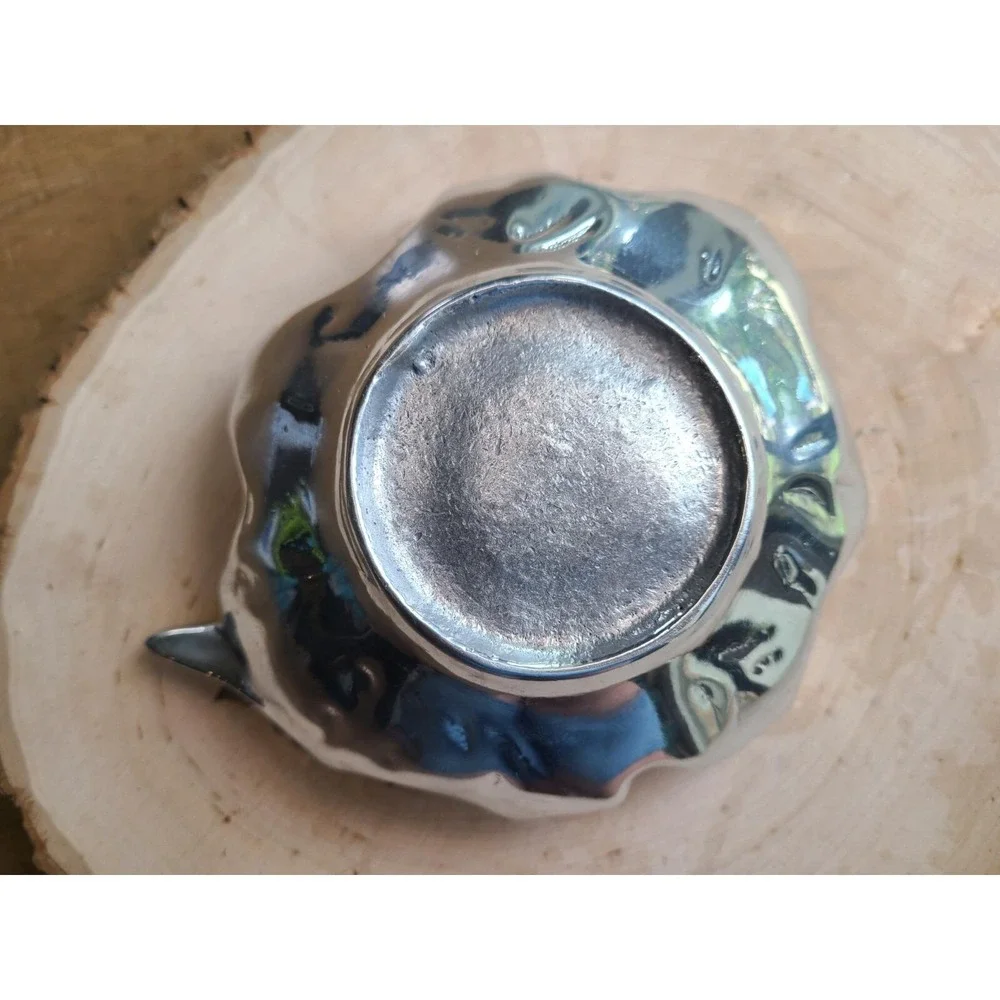 VNTG Metal Holland‎ Boone polished pewter leaf bowl Dish Trinket Jewelry Silver